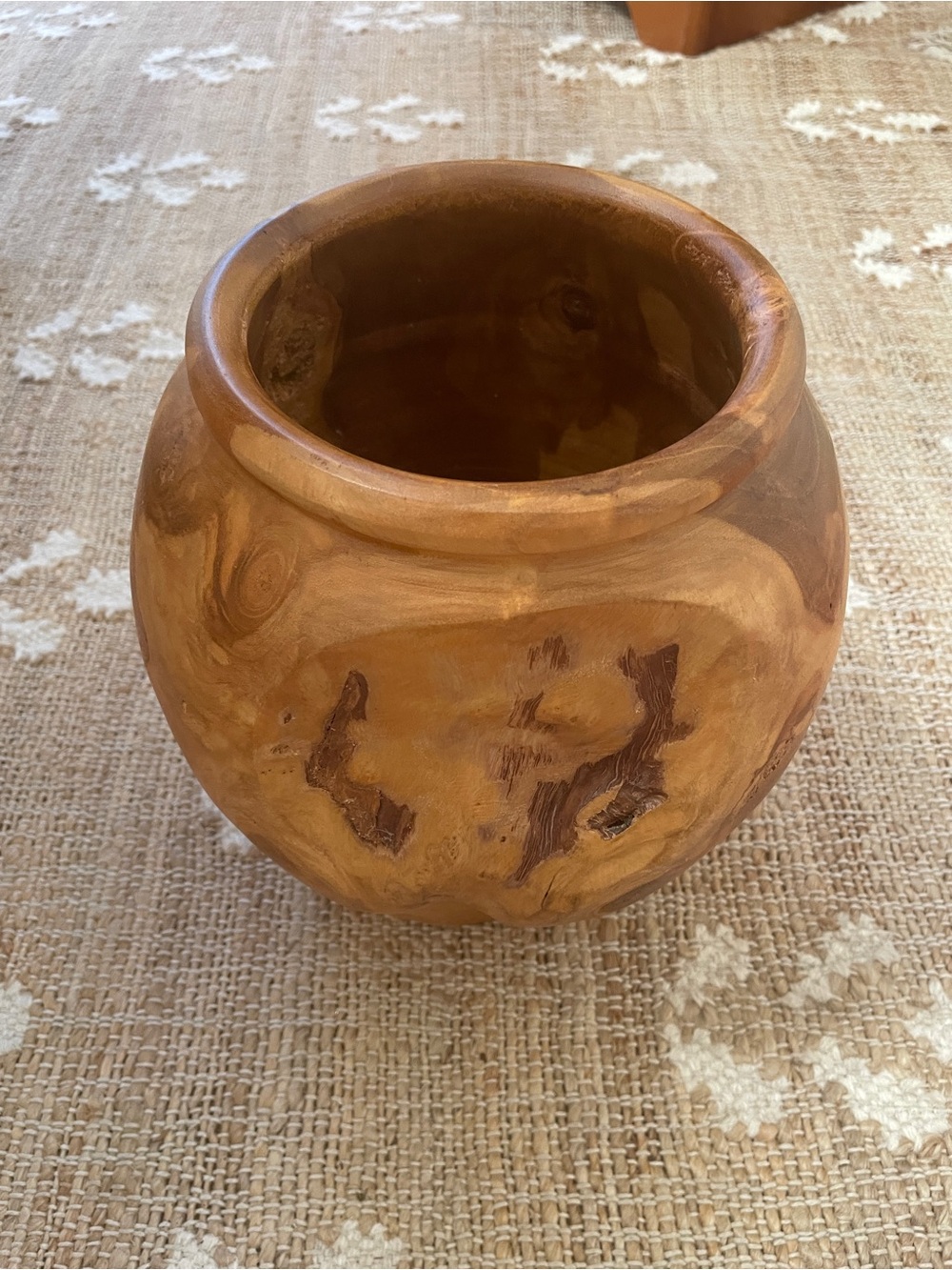 Turned Teak Root Dry Vase Rounded Urn